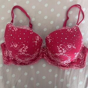 Victoria's Secret Floral Lace Pink Bra with Rhinestones & bows